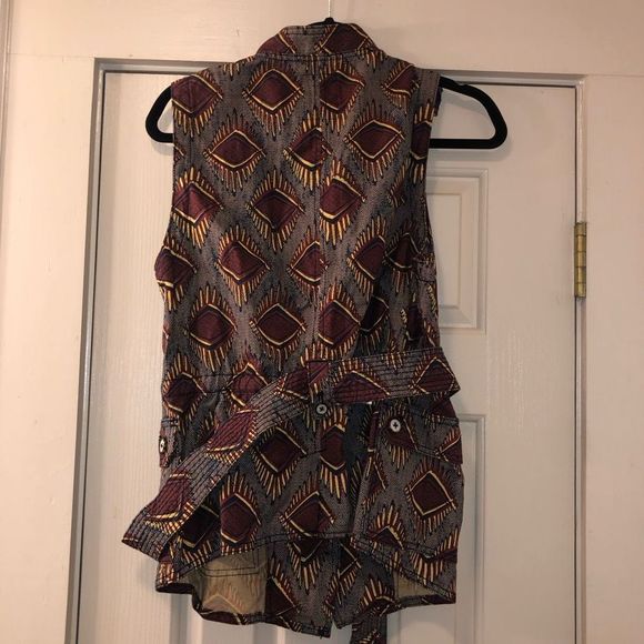 ANTHROPOLOGIE ELEVENSES Safari Vest Jacket - Tribal Print Summer Vest Jacket - S - Picture 2 of 8